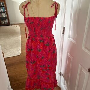 Farm Rio Pepper Beaded Smocked Midi Dress, New with Tags, Size M